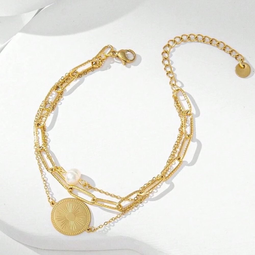 Gold plated stainless steel layered sun bracelet - Picture 2 of 4